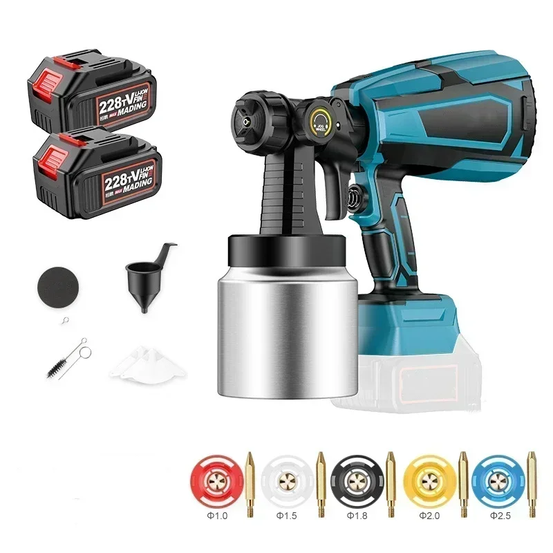 Imagem -02 - Pistola Elétrica sem Fio para Bateria Makita Pistola de Pintura Auto Móveis Aerógrafo de Revestimento de Aço Bicos 1000ml 48v Atualização