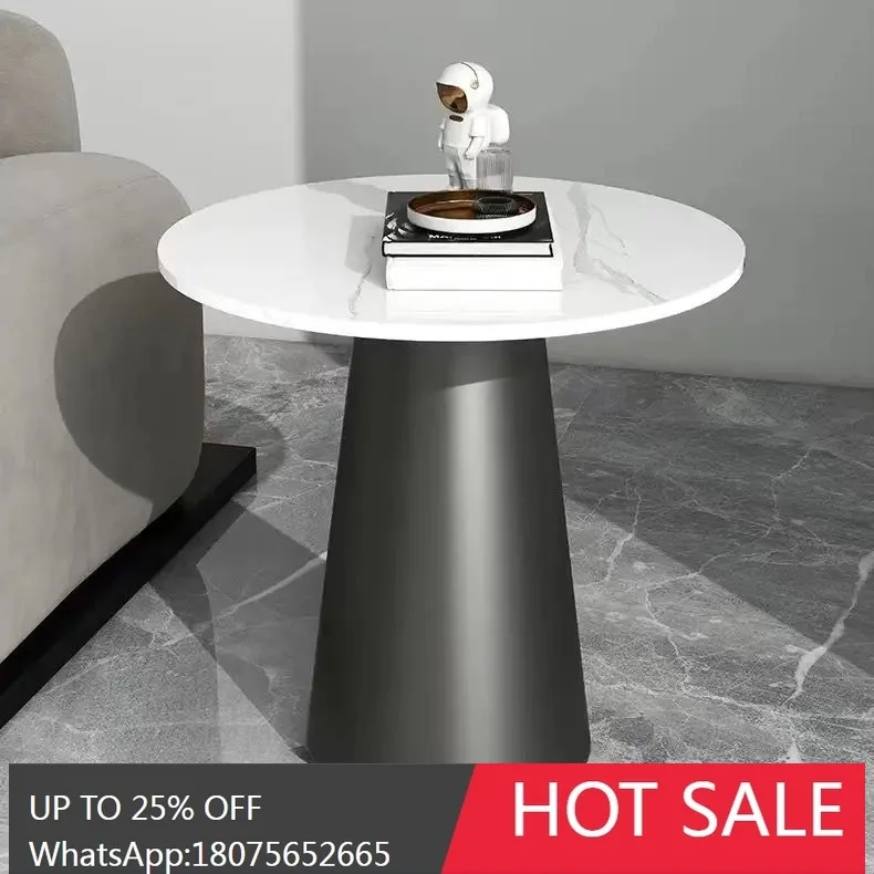 HLZ Italian Style Light Luxury Modern Rock Slab Round Coffee Table High Low Combination  Small Apartment  Side Table