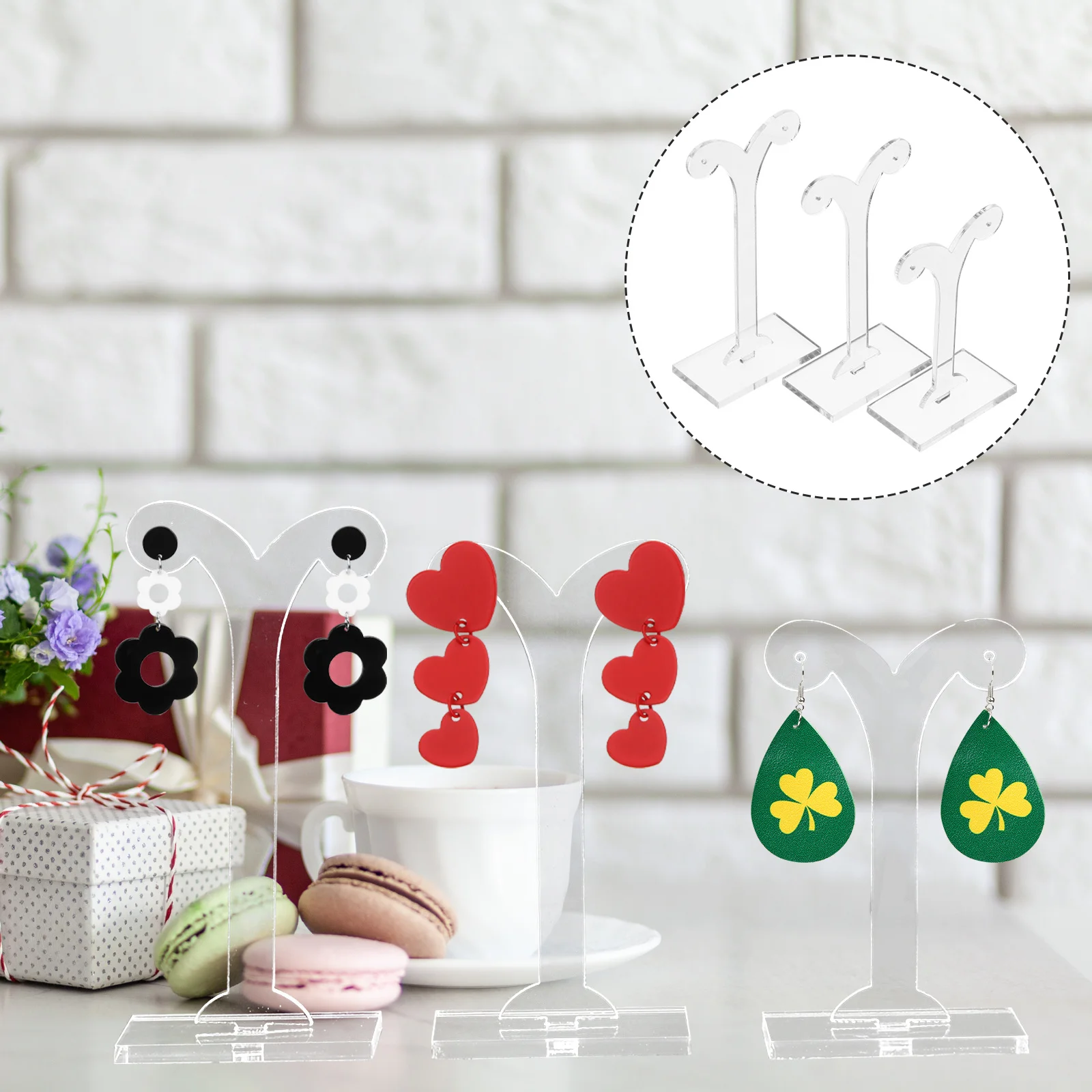 

3Pcs Earring Display Rack Acrylic Countertop Holder for Drop Dangle Earrings Jewelry Organizer Stand