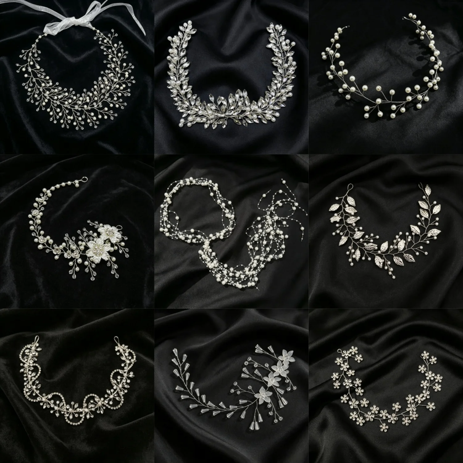 Crystal Rhinestone Pearl Flower Handmade Fashion Hair Vine Headband Bridal Wedding Hair Accessories Jewelry Hair Vine Headband