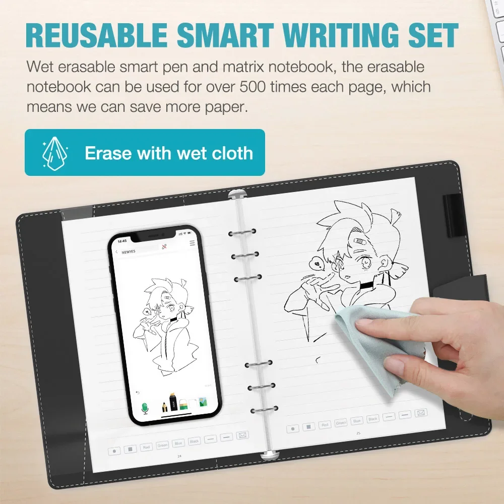 Erasable  Smart Writing Pen Set Ble Digital Pen Sync Handwriting Real Time Sync and Storage Notepad