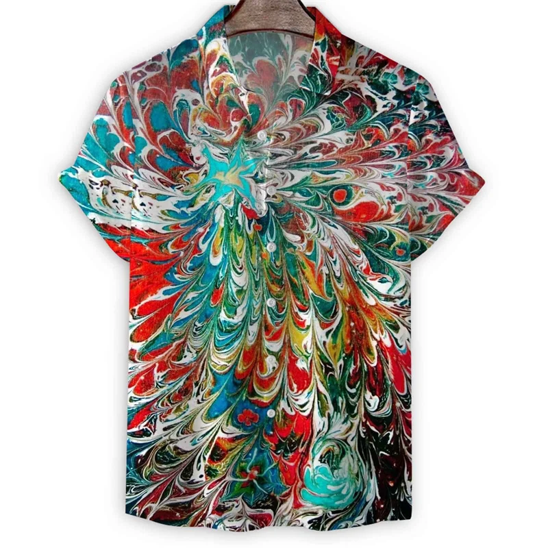 Colorful Art Painting Hawaiian Shirt Men Summer Vacation Short Sleeves Loose Tees Cool Street Button Lapel Blouse Tops Clothes