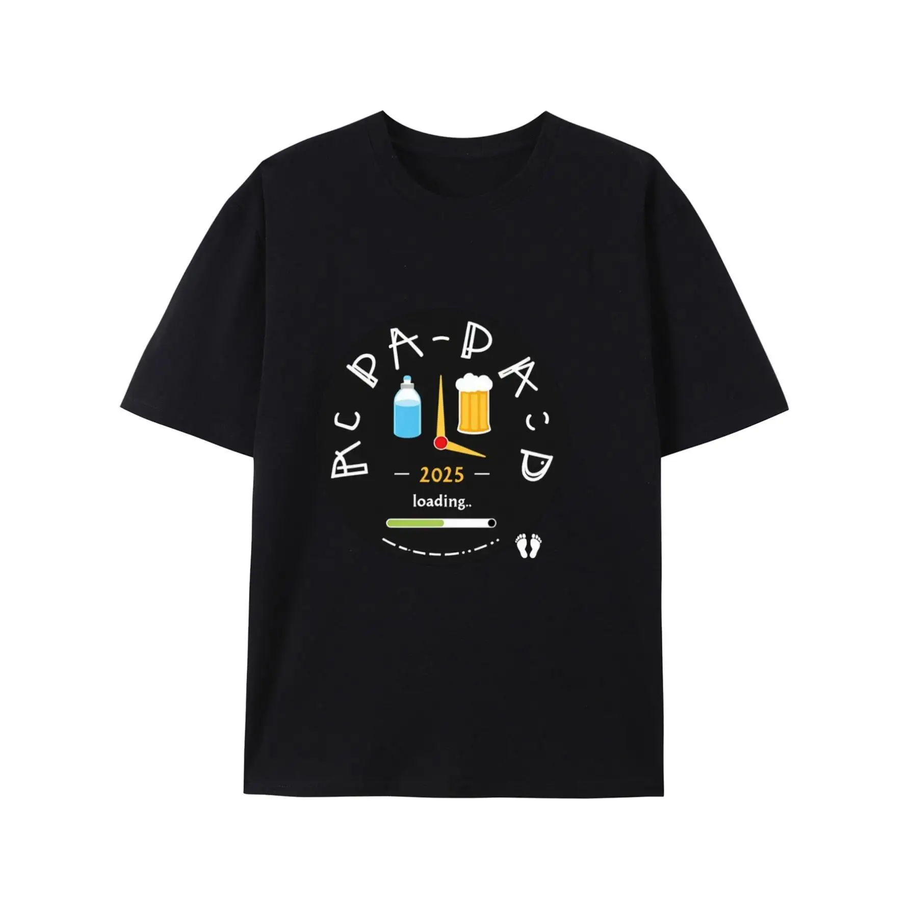

T - shirt with a Playful Dad - themed Design: 'Dad - Loading 2025' with Drink Icons