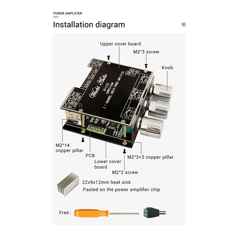 Placa Amplificadora de Potência Digital, ZK-LT23, 2.1 Canais, Bluetooth 5.1, AUX, 2X50W + 100W, Alto-falante Estéreo, Áudio, Módulo AMP para Casa, Novo