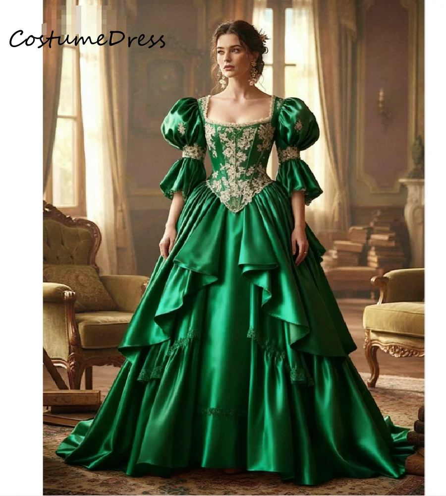 Fantasy Green Evening Dress 2026 Costume Vampire Viking Cosplay Performance Prom Gowns Lace Medieval Renaissance Formal Party