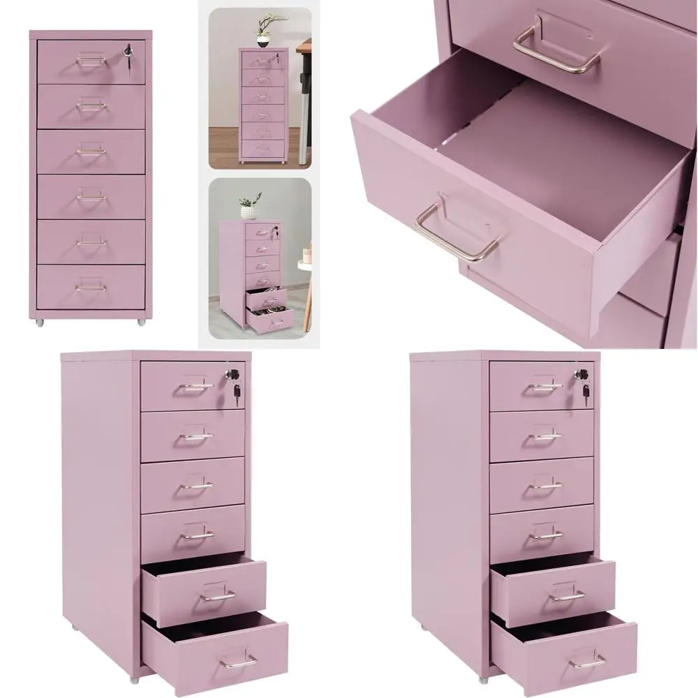 

Металлический шкаф для документов с 6 ящиками, фиолетовый, с замком и колесиками, для офиса и дома