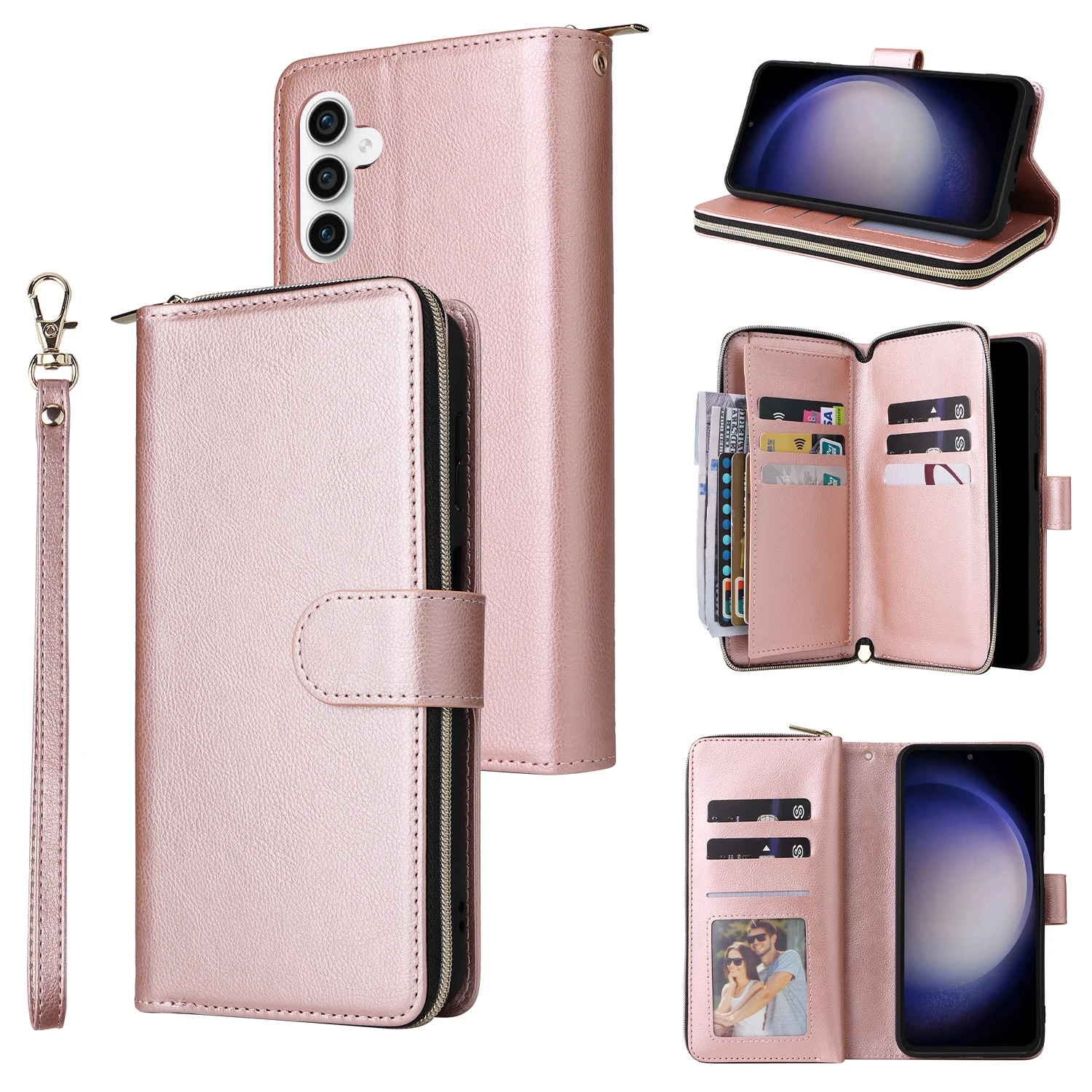 

Zipper Crossbody Wallet Leather Case for Samsung Galaxy S25 FE S25 Edge S25 Ultra S24 Ultra S24 Plus S23 Ultra S23 S22 Cover