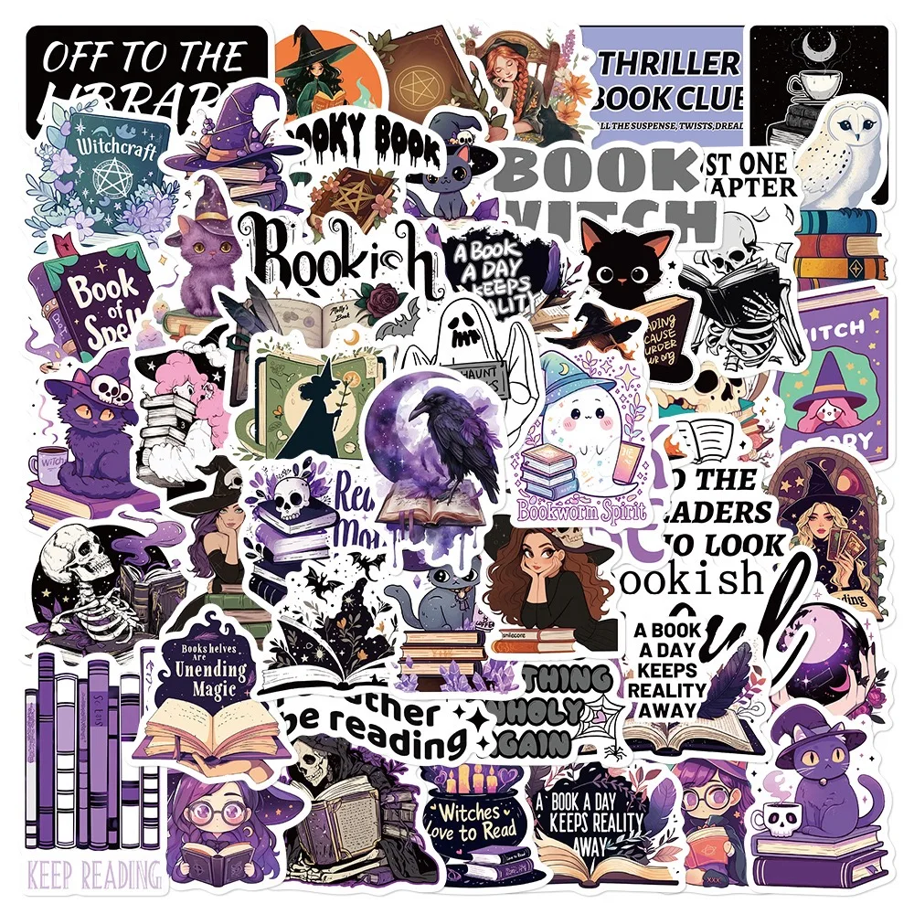 10/50Pcs Cute Witch Girl Book Reading Bookish Stickers Bookworm Decals DIY Diary Scrapbook Phone Laptop Luggage Kindle Sticker