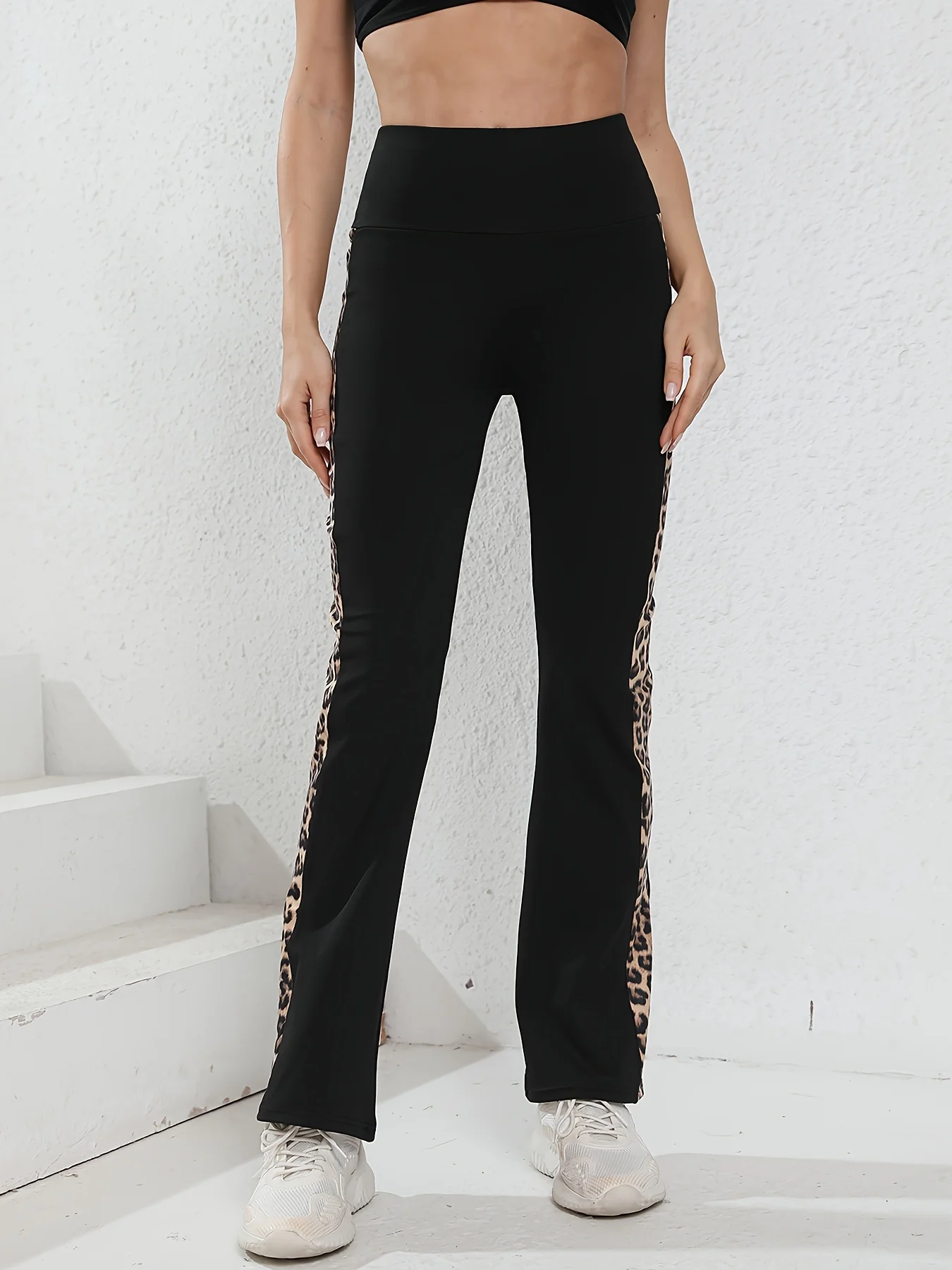 Women\'s Bootcut Yoga Pants - Flared Women\'s High Waist Leopard Patchwork Casual Jazz Pants