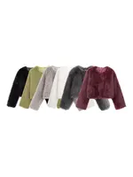 Women's Thick Warm Faux Fur Cropped Jacket, O Neck, Long Sleeve, Female Outerwear, Chic Tops, Fashion