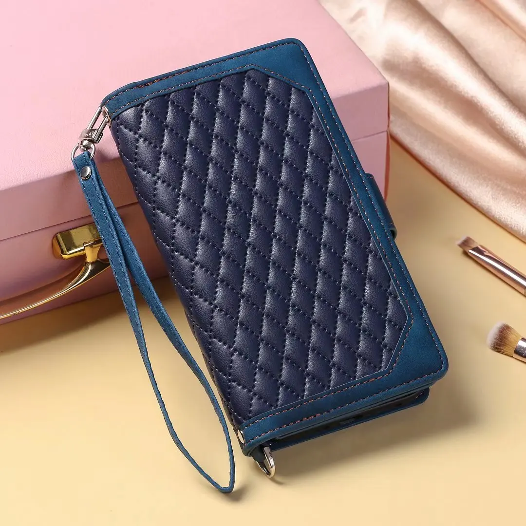 

New Style Fashion Double Layer Zipper Wallet Case for MOTO G22 G32 G52 G62 G72 G31 G41 G71 G30 G50 E7 E7 Power Lozenge Leather