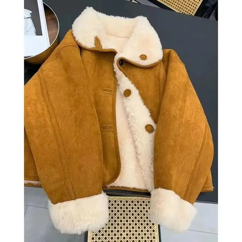 

Small Fragrant Style Fur Integrated Jacket Women Faux Fur Jacket Casual 2025 Autumn Winter New Warm Coat Female Outerwear Top