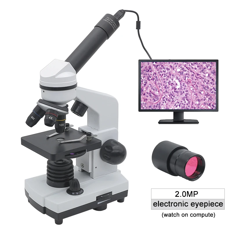 

Биологический микроскоп 1600X для студентов, 2 Мп, электронный окуляр с USB, цифровой микроскоп с фотолампой, монокулярный микроскоп