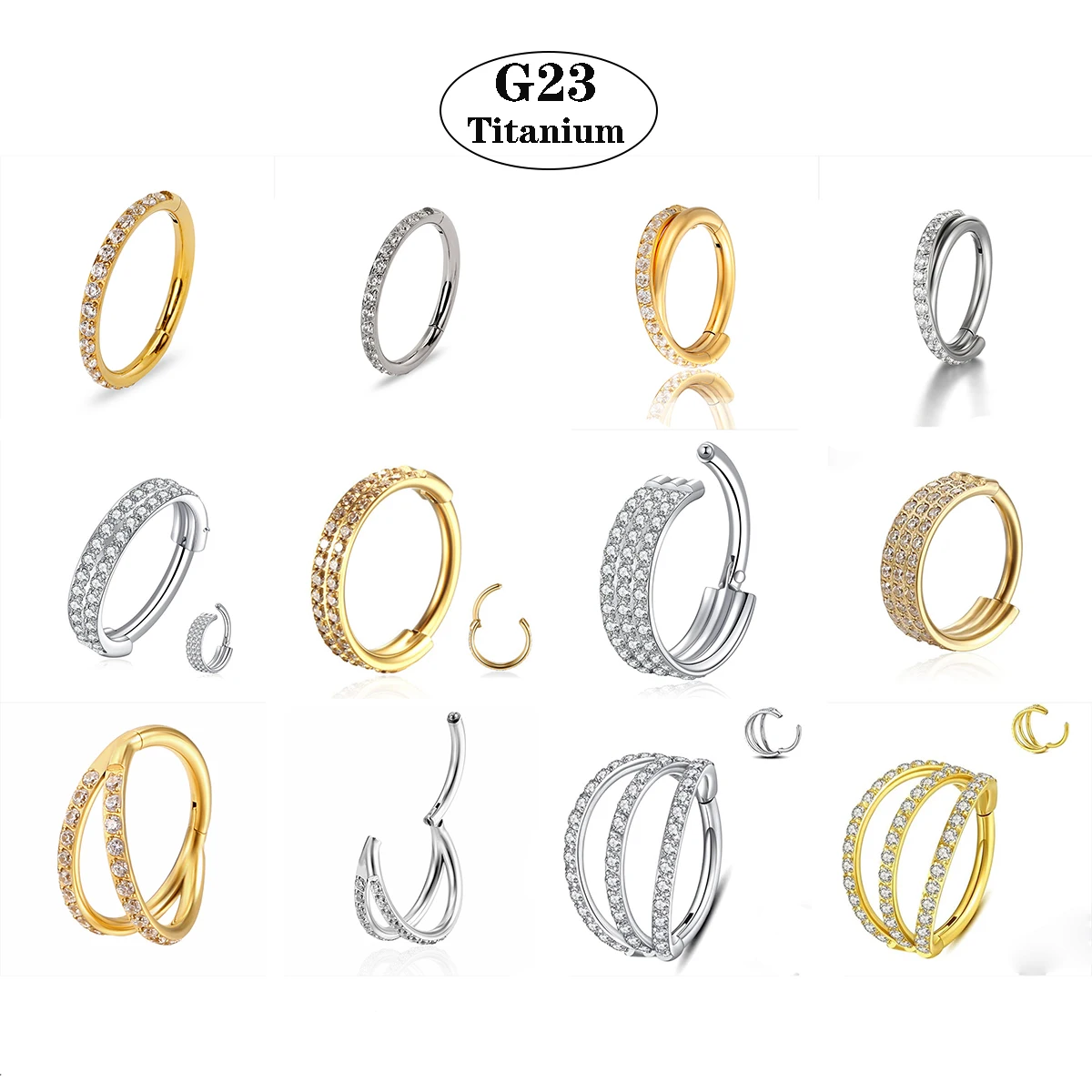 

1PCS G23 Titanium Conch jewelry Piercing Triple Hoop Hinged Double Layered Ear Cartilage Septum Clicker Segment Nose Ring