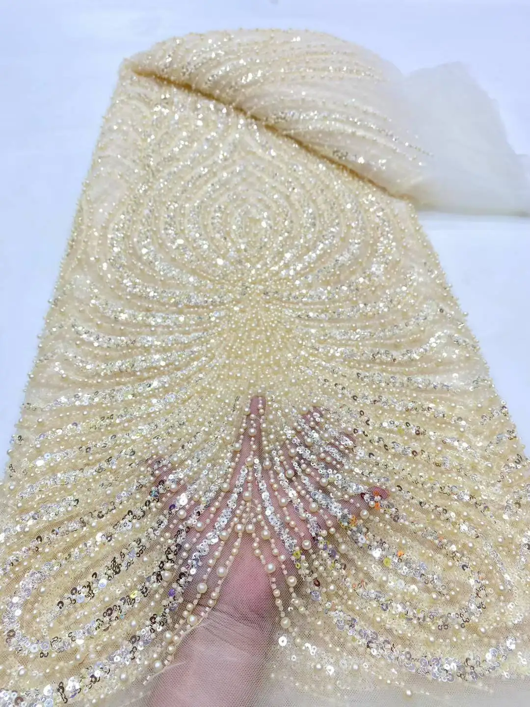 Африканский бисер, высокое качество, нигерийские блестки с жемчужным кружевом, французский тюль, кружевная ткань для шитья вечерних платьев