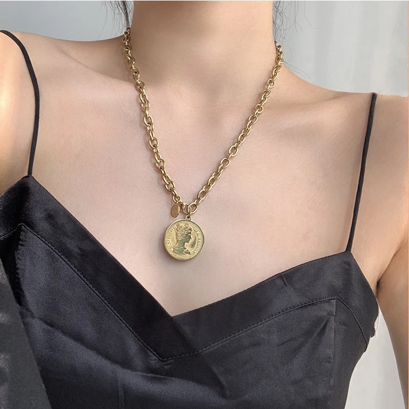 Solid Color Stainless Steel Pendant Necklaces for Women Summer Fashion Metal Accessory Jewelry Pendant Necklace image 4