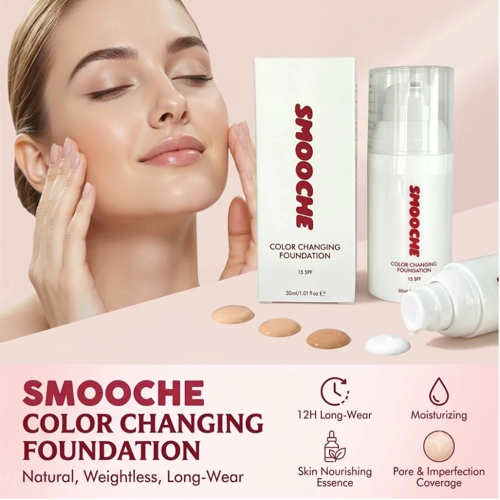 SMOOCHE Color Changing Foundation Intelligent Temperature Sensitive Full Coverage Long-Lasting Matte Oil Control Base Makeup