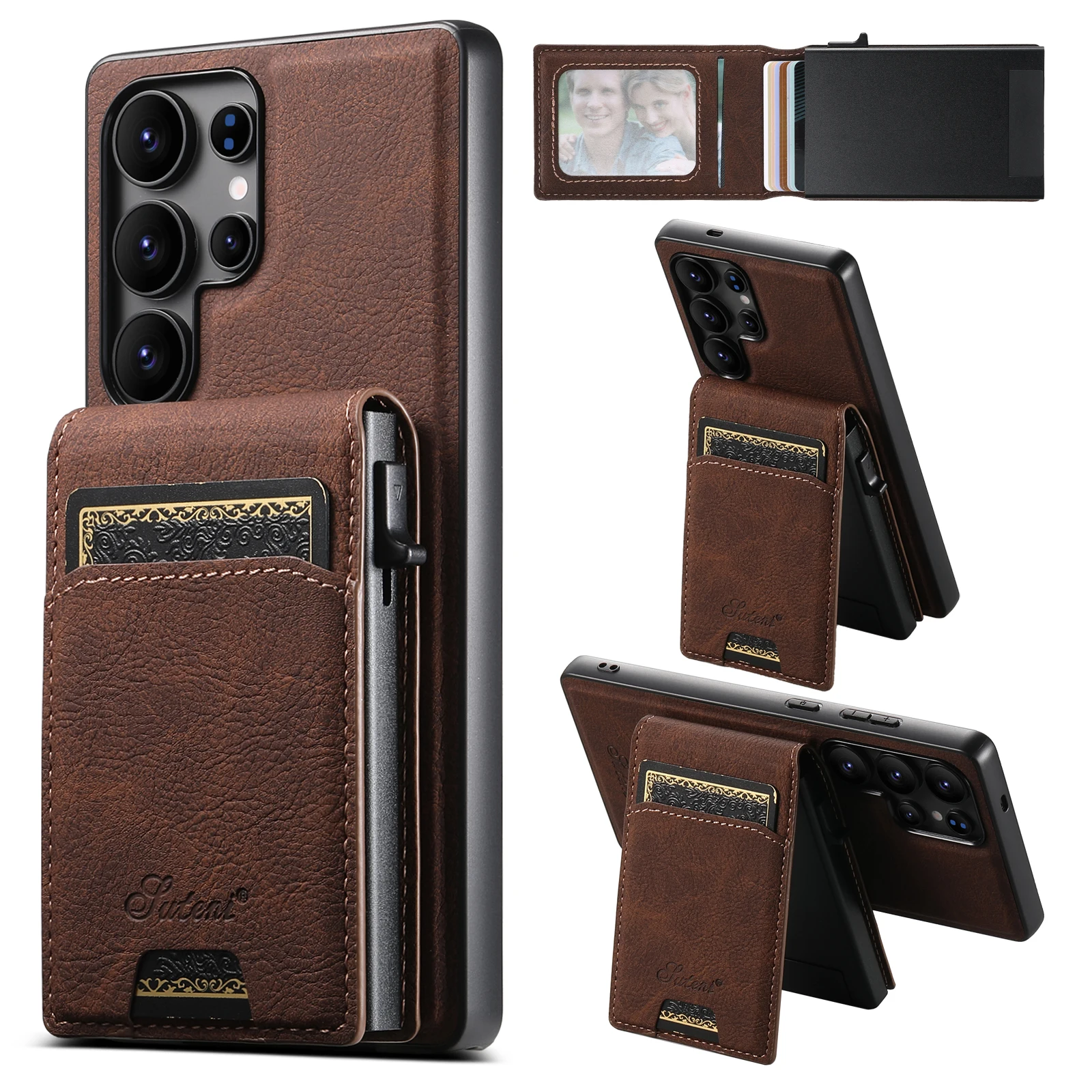 

SUTENI Magnetic Wireless Charging Phone Case Card Slot Luxury PU Leather Wallet Button Card Box For Samsung S26 Ultra S25 Plus