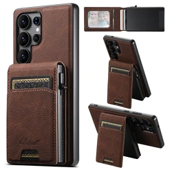 SUTENI Magnetic Wireless Charging Phone Case Card Slot Luxury PU Leather Wallet Button Card Box For Samsung S26 Ultra S25 Plus