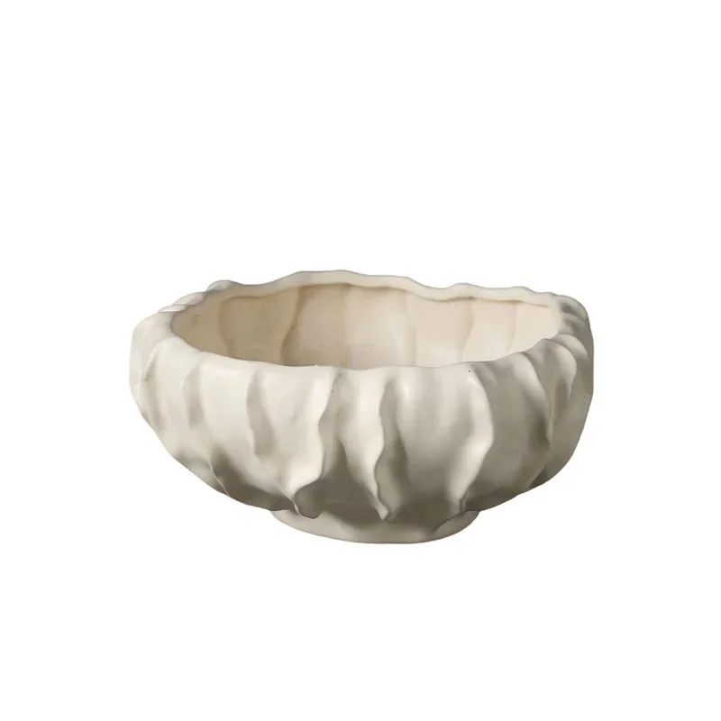 Ceramic Fruit Plate Ornament Geometric Pleated Desktop Storage Container Tray Abstract Fruit Bowl Home Decoration Accessories