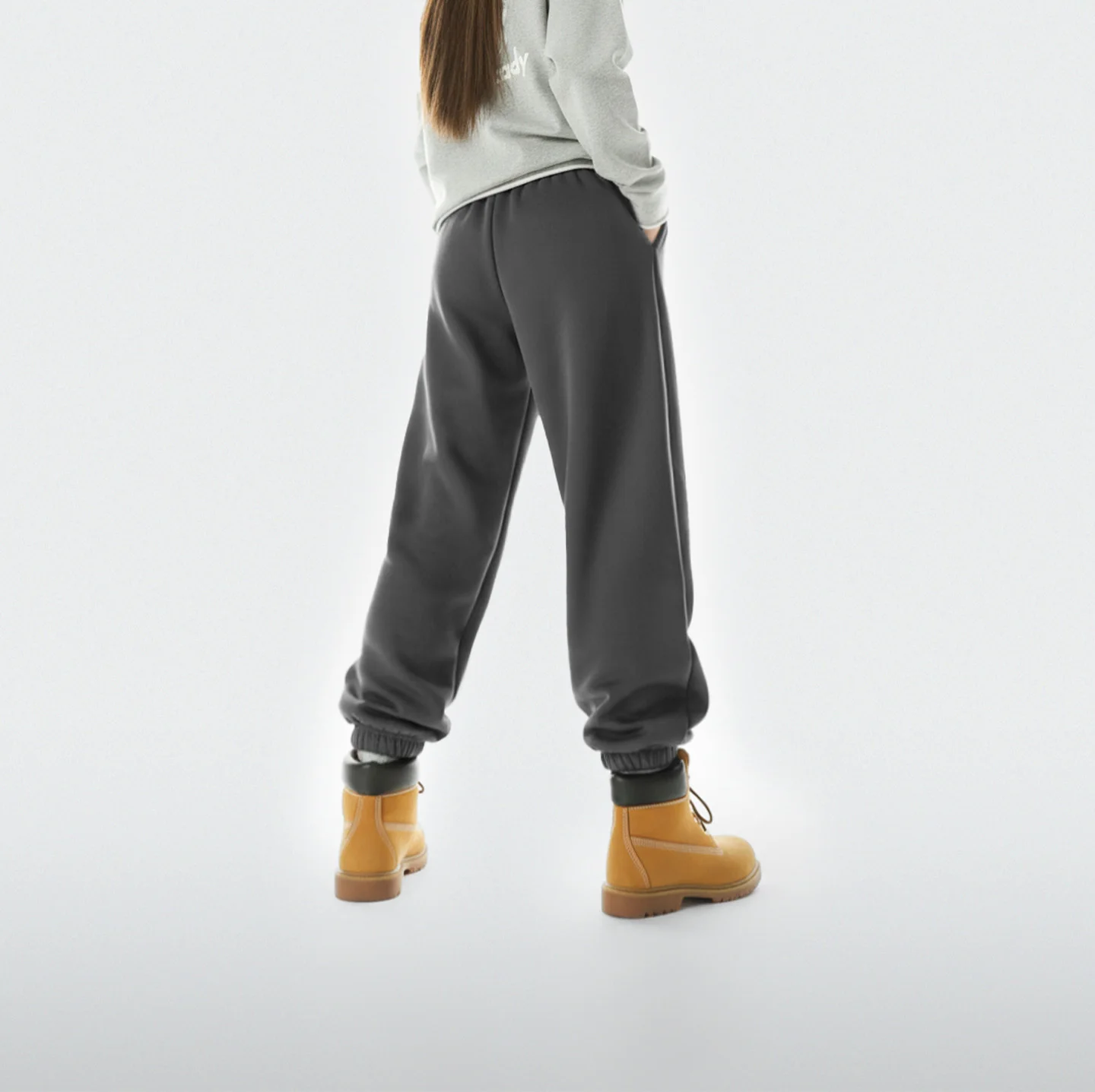 Maden Pantaloni sportivi in pile spesso invernale da donna Pantaloni da jogging caldi Pantaloni termici casual a vita alta accoglienti Grigio scuro