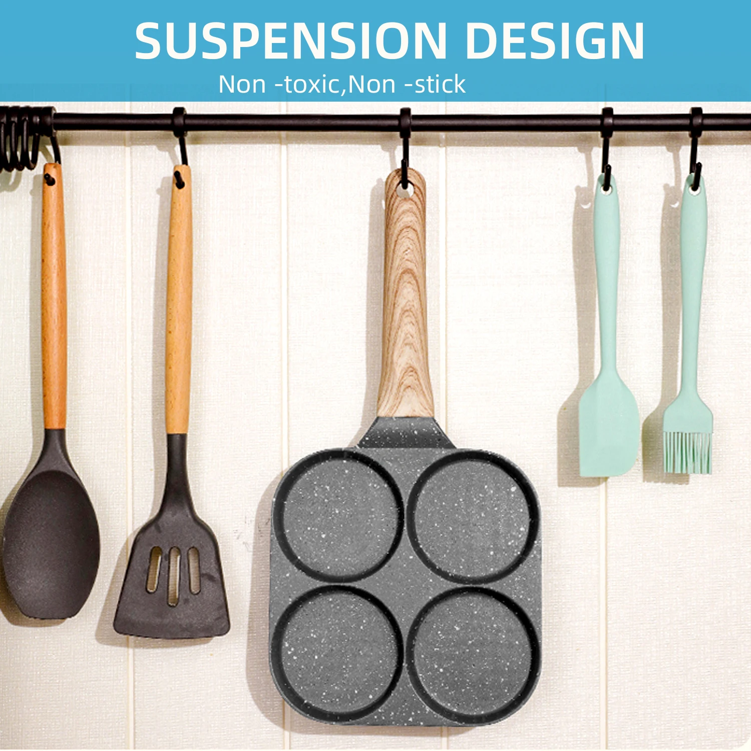 وعاء عجة حجر طبي بأربعة فتحات، غير لاصق، مسطح، وعاء زلابية البيض، برجر بيض الإفطار، مقلاة، قطعة واحدة