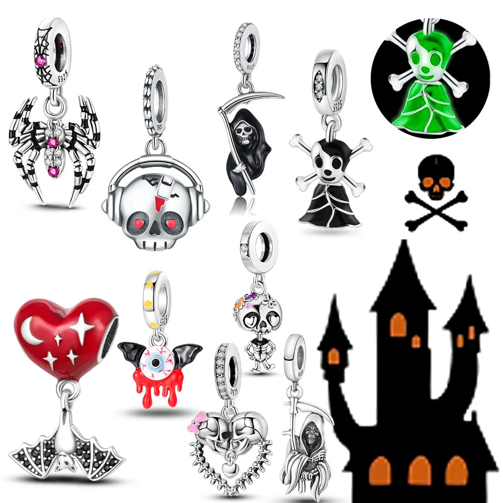 

Sterling Silver 925 Halloween Luminous Ghost Skull Beads Charm Fit Original Bracelet Women's DIY Boutique Jewelry Gift