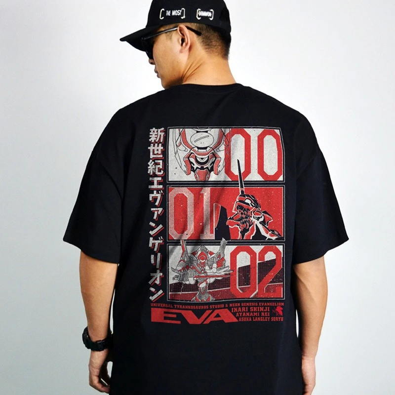 Nueva animación conjunta EVA nuevo siglo guerrero Evangelio Camiseta de manga corta suelta talla grande marca de moda Camiseta de algodón con cuello redondo