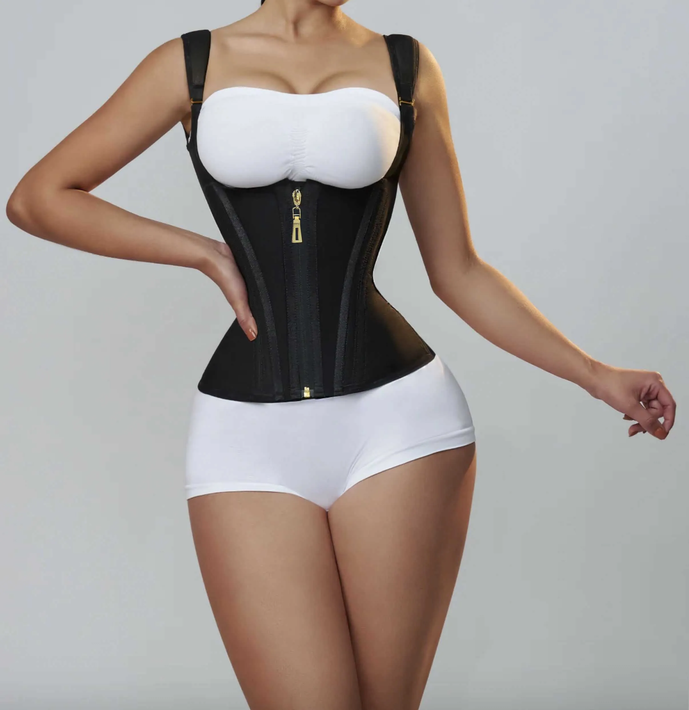 

Body Shaper Shapewear Women Vest Tops Double Compression Waist Trainer Corset Adjustable Zipper and Hook-eyes