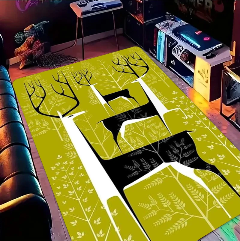 Minimalist Style Deer Plant Pattern Area Rug - Illustration Style Non-Slip Floor Carpet for Living Rooms Leisure Spaces - view 2