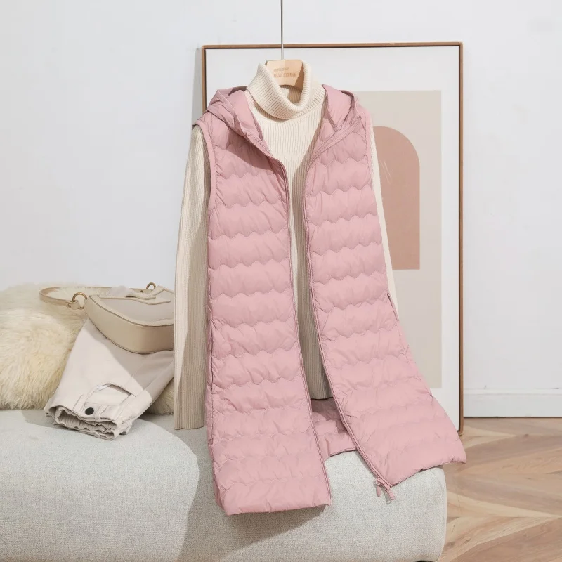 Gilet à capuche mi-long en duvet de canard blanc pour femme, manteau polyvalent, chaud, Simple, à la mode, pour l'extérieur, nouvelle collection 2025, 90%