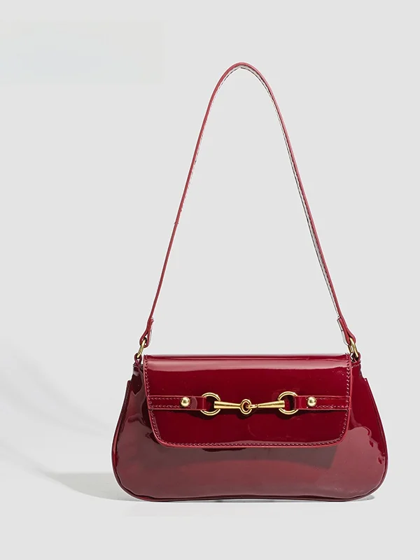 

New 2025 Women's Handbag Red Underarm Painted Leather Bit Single oulder Bag Korean Sle Medium Size PU Leather