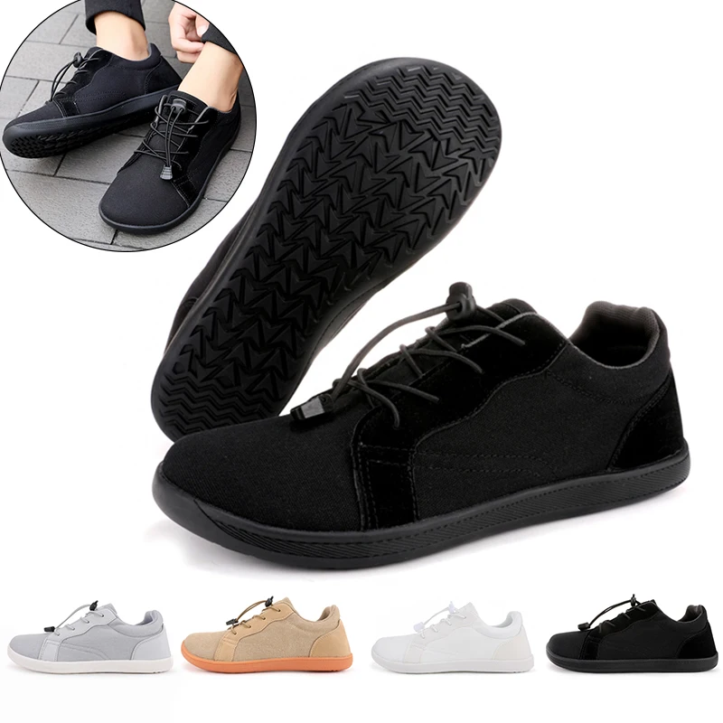 Unisex Barefoot Shoes Men Casual Canvas Shoes Wide Toe Minimalist Walking Shoes Slip on Zero Drop Sole Cross-Trainer Sneakers