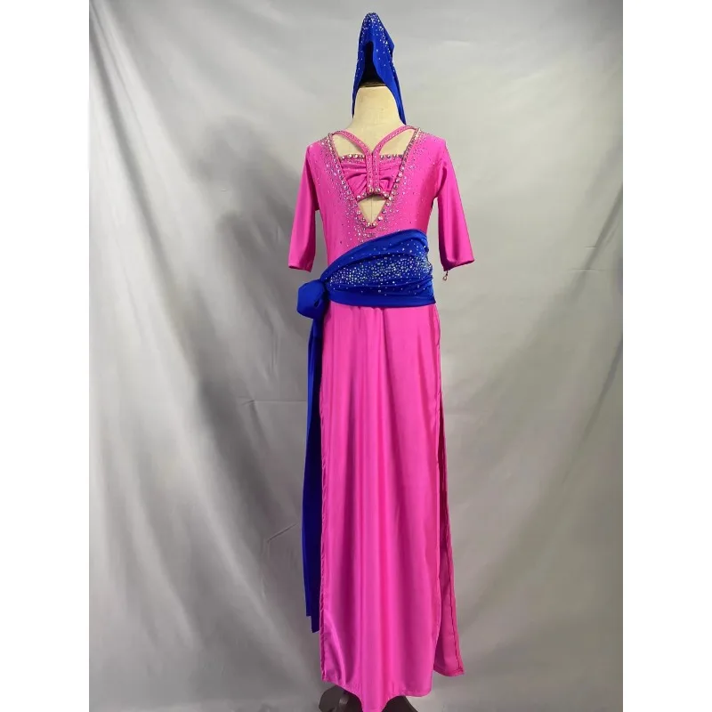 Costumi di danza del ventre personalizzati rosa rossa foulard tempestato di diamanti per bambini cintura in vita veste danza orientale baladi saidi shabbi veste