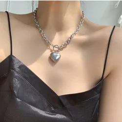 Punk Stainless Steel Long Thick Chain Toggle Heart Pendant Necklace For Women Men Goth Choker Necklaces 2024 Trend Neck Jewelry