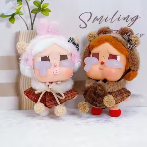 For Crybaby clothes Classic Grid Style Dress Cloak Set Beret For Skullpanda For Labubu 17cm Clothes Clothing Gift Accessories