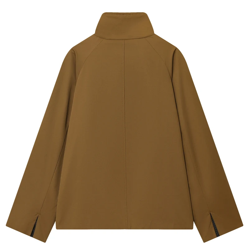 เสื้อแจ็คเก็ตสีกากีแบบซิปสองด้านสำหรับผู้หญิง เสื้อแจ็คเก็ตสำหรับฤดูใบไม้ร่วง เสื้อโค้ทครอปสำหรับผู้หญิง เสื้อคลุมกันลมแบบใหม่ในหมวดเสื้อโค้ทและแจ็คเก็ต