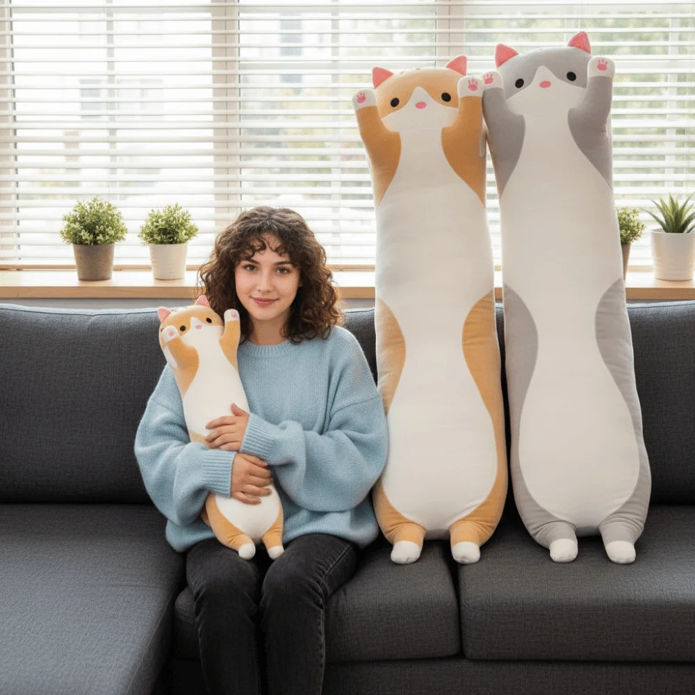 หมอนแมวตลก ยาว 70 ซม. นุ่มมาก กอดได้ หมอนยาวลายการ์ตูน ยืดหยุ่น ตกแต่งบ้าน