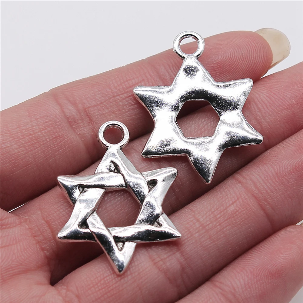 WYSIWYG 5pcs 25x34mm Star of David Pendant Charms Antique Silver Color For Jewelry Making Zinc Alloy Jewelry Findings