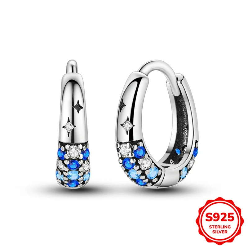 

100% 925 Sterling Silver Earrings Women Shining Night Sky Hoop Earring For Anniversary Wedding Jewelry Gift