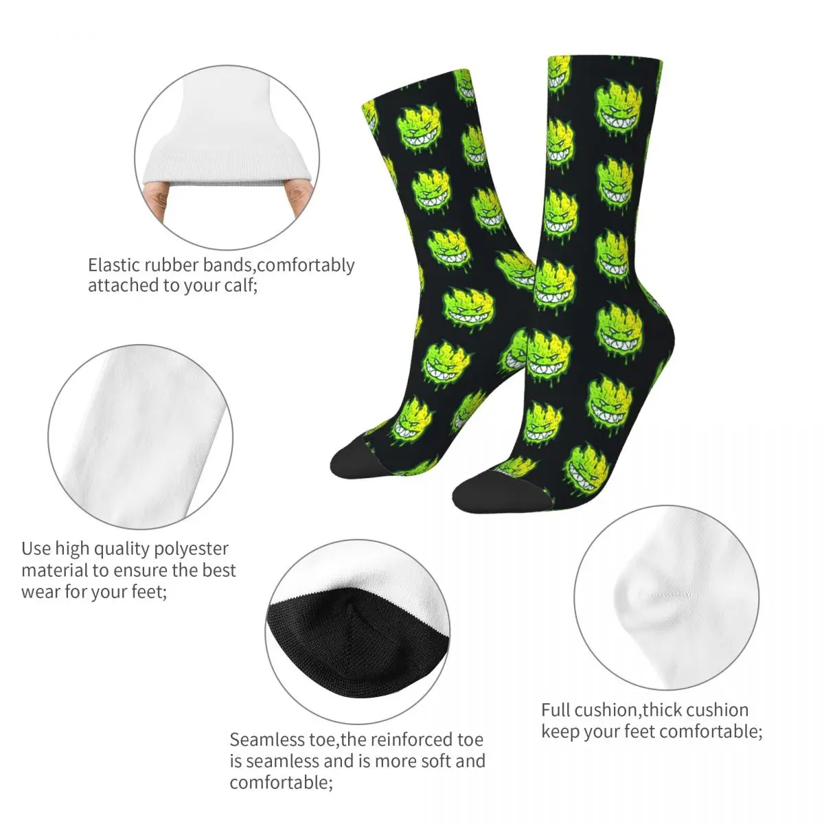 Funny Crazy Sock for Men Green Slime Fuuny Hip Hop Harajuku Spitfire Cool Skate Happy Pattern Printed Boys Crew Sock Casual Gift