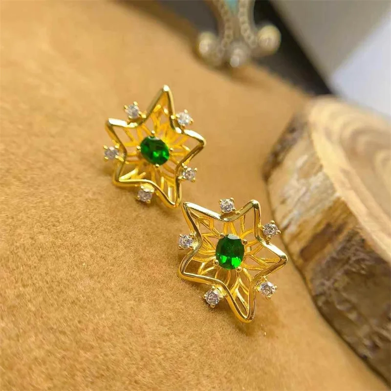 أقراط ديوبسيدي من الكروم الطبيعي مصنوعة من الفضة الإسترليني عيار 925 وأحجار كريمة أصلية مع شهادة هدية للذكرى السنوية العصرية #4