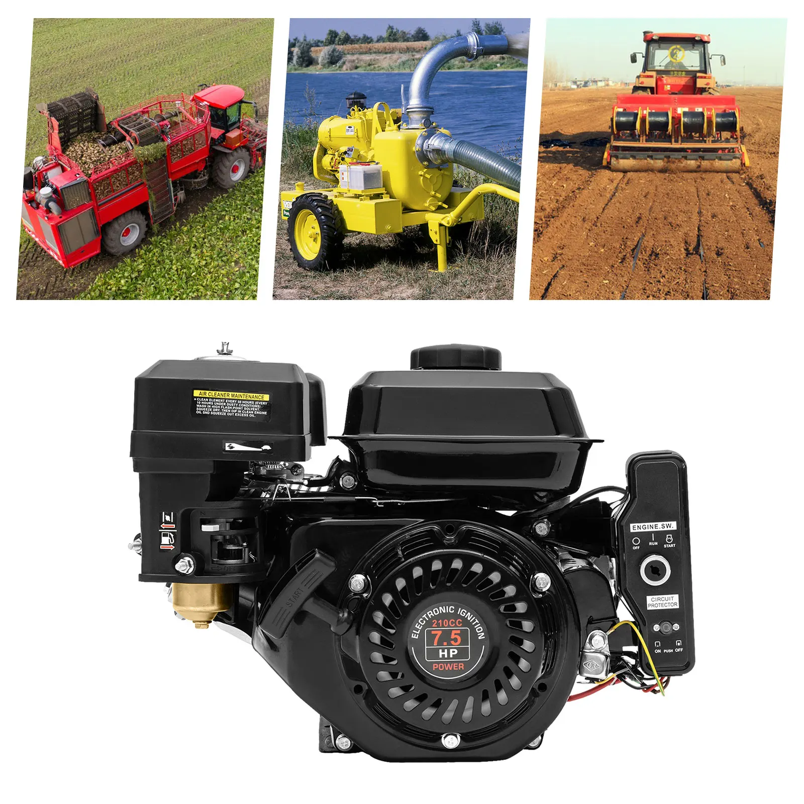 

7.5 HP Go Kart Engine 212cc 4 Stroke Gas Mini Motor Horizontal Shaft with Single Cylinder for Compressors Trencher Lawn Mover