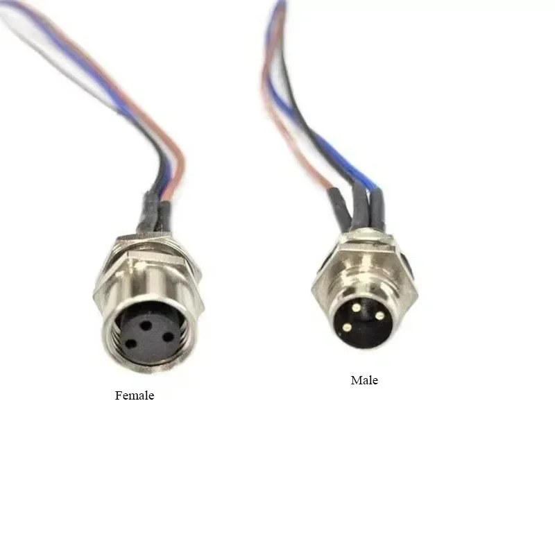 Waterproof M12 4 5 8 12 Pin Cable Connector IP68 Male Female Aviation Socket with 20CM Wire Open 12mm/16mm Panel Mount Sockets