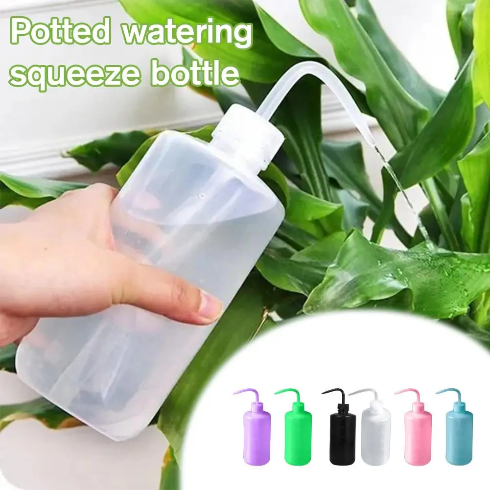 Transparent Plastic Bend Mouth Wash Bottle Angled Nozzle Squeeze Watering Can 250ml Scale Design Succulent Watering Bottle