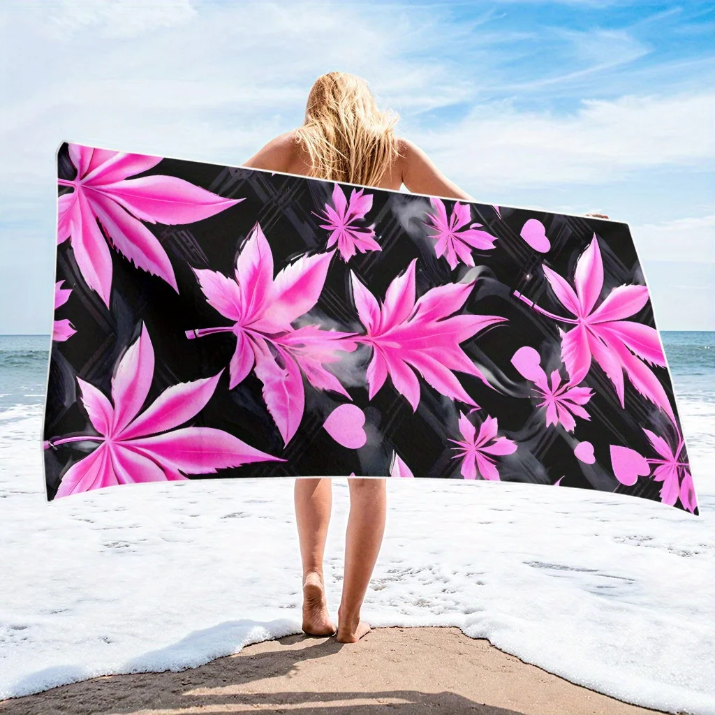 

1pc Tropical Leaves Print Microfiber Beach Towel - Polyester Fabric, Machine Washable, Great for Travel, Swimming, Fitness