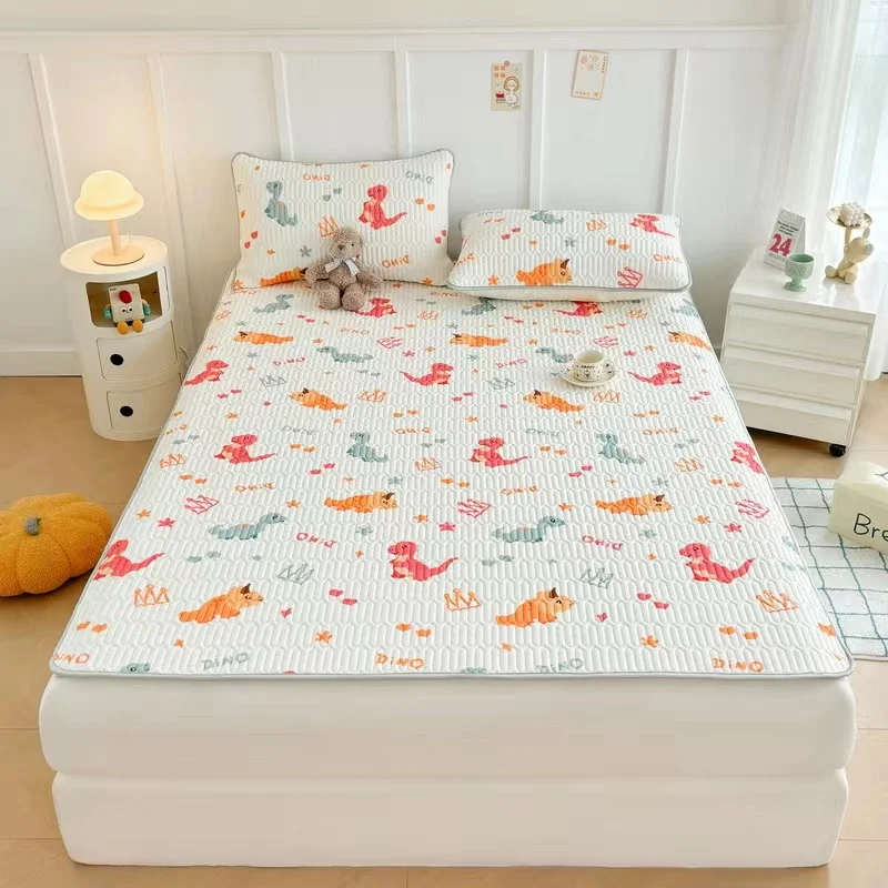 1pc Latex Thicken Quilted Mattress Mat Summer Printed Cool Anti-slip Bed Sheet Cute Children Bedsheet Not Included Pillowcase