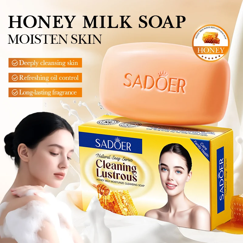 Jabón Limpiador Hidratante de Leche y Miel de 100 g, que Contiene Miel, Centella Asiática, Hojas de Aloe Vera y Otras Esencias de Extractos, es un Jabón Multifuncional Apto para Todo el Cuerpo. Rico en espuma, fácil de enjuagar, elimina eficazmente las impurezas de la piel, proporciona un efecto refrescante de control de grasa, mantiene la piel limpia, suave y sin sensación de resequedad, y dura para liberar una fragancia agradable.