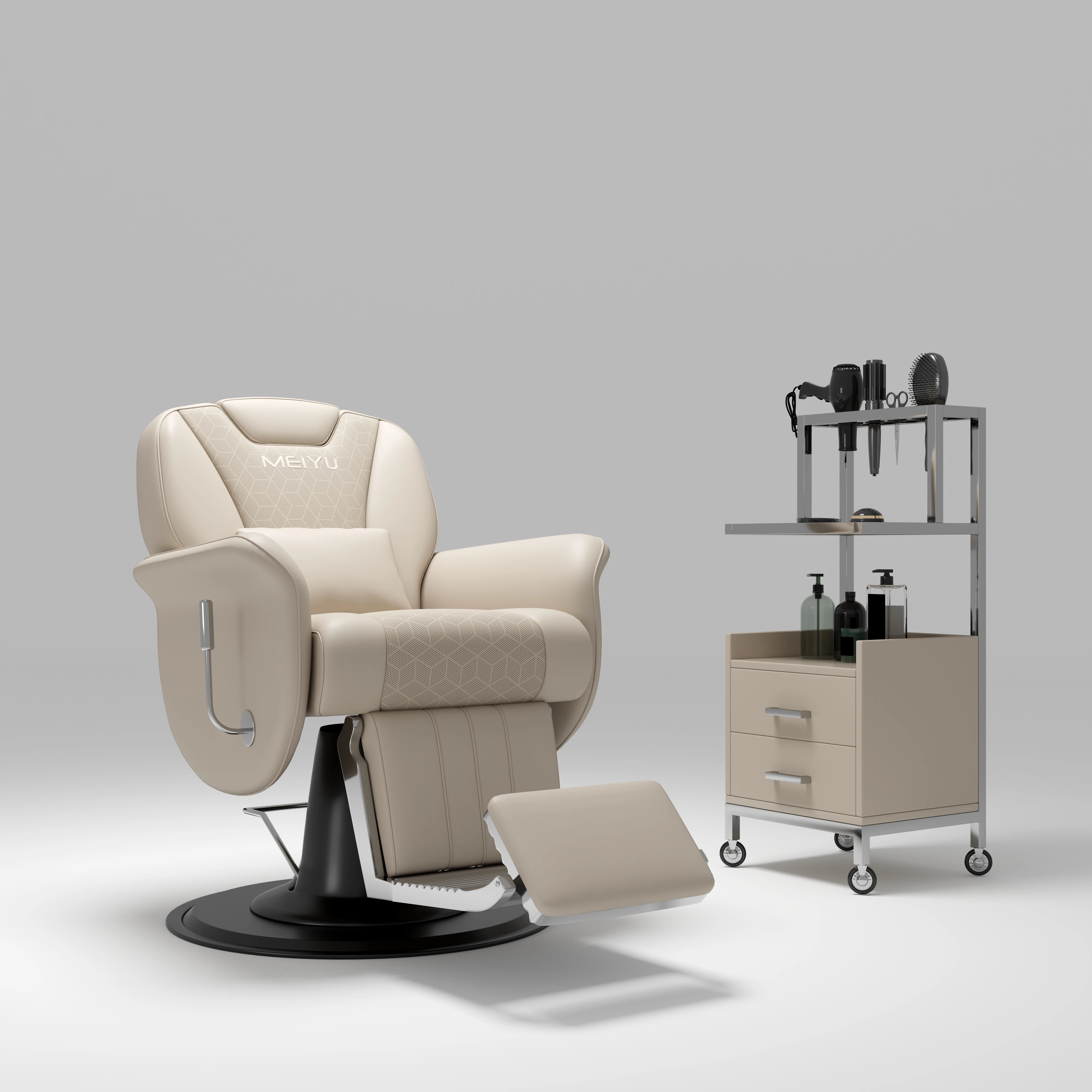 

New Multi-functional Barber Chair, Customizable In Color, With Large Pump And Trolley