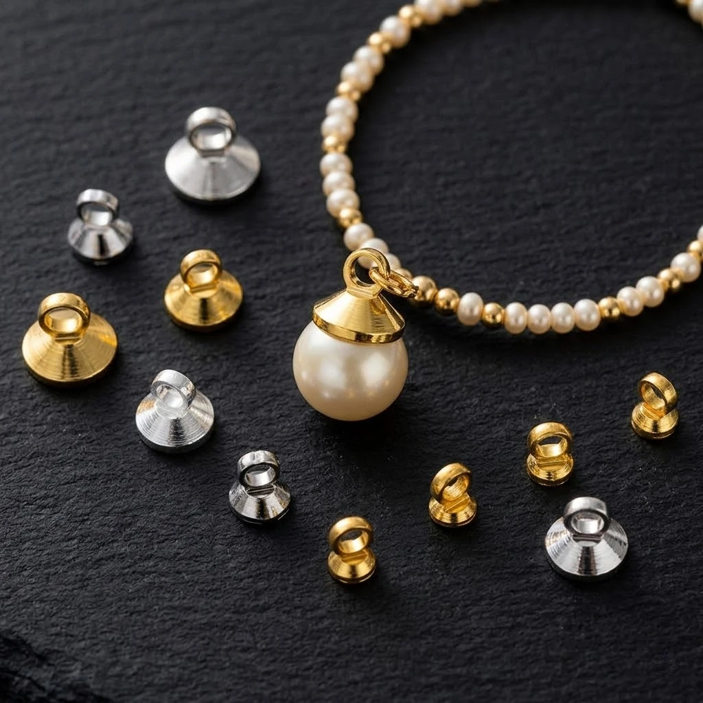 20 Stück 18K vergoldete Perlen-Endkappen, Verbinder, Anhänger, Charms für DIY-Halsketten, Armbänder, Schmuckherstellung, Zubehör – Detail 2
